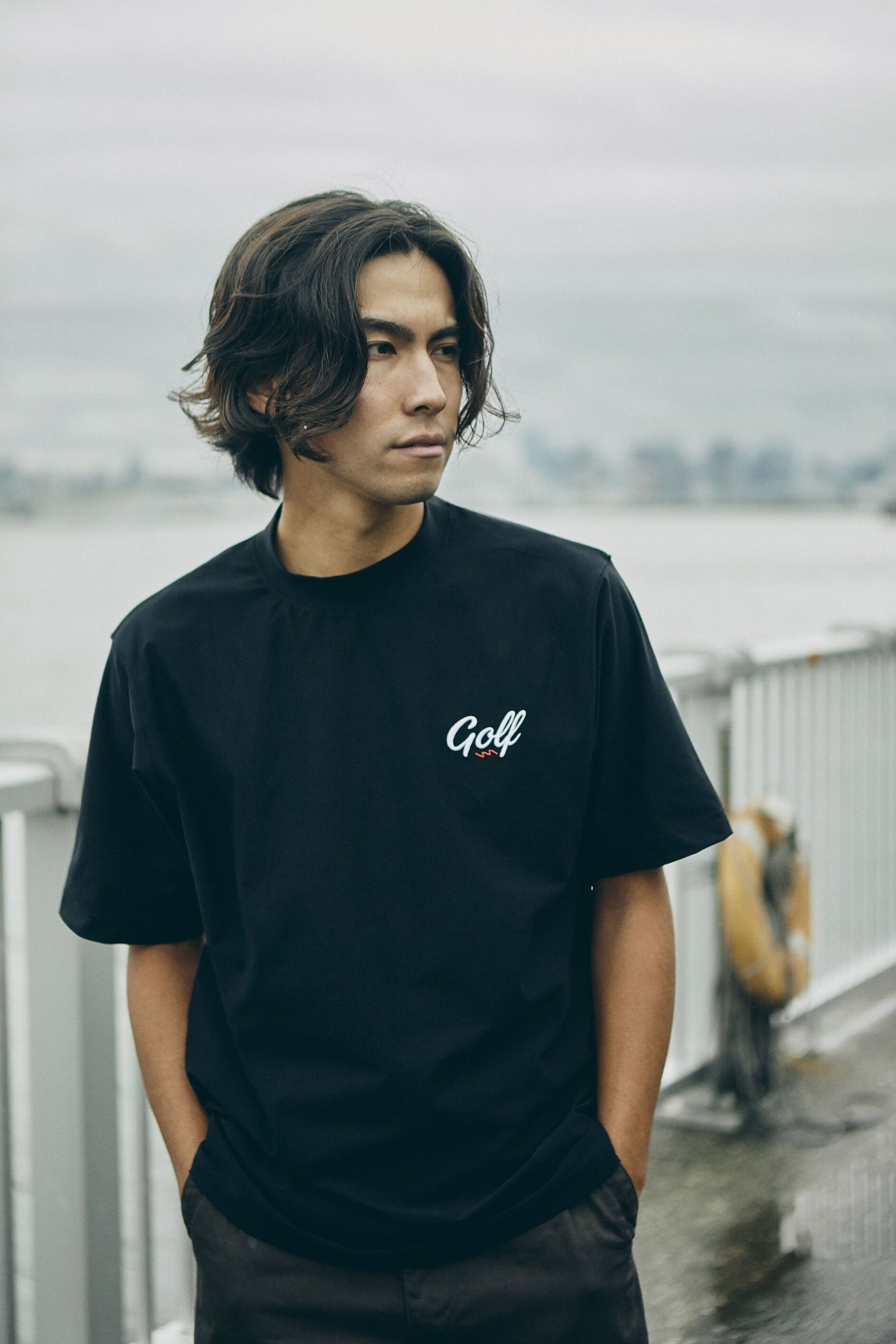 ONE POINT GOLF LOGO DRY MOCK NECK S/S TEE - BLACK